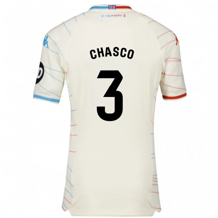 Danxen Mænd Raúl Chasco #3 Hvid Rød Blå Udebane Spillertrøjer 2024/25 Trøje T-Shirt
