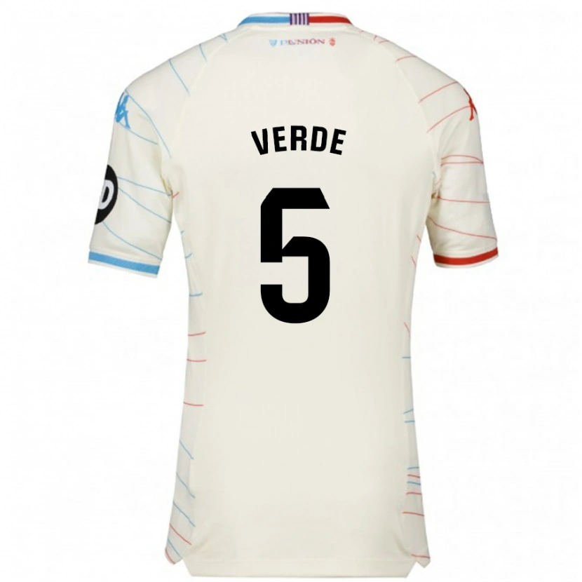 Danxen Mænd Adrián Verde #5 Hvid Rød Blå Udebane Spillertrøjer 2024/25 Trøje T-Shirt