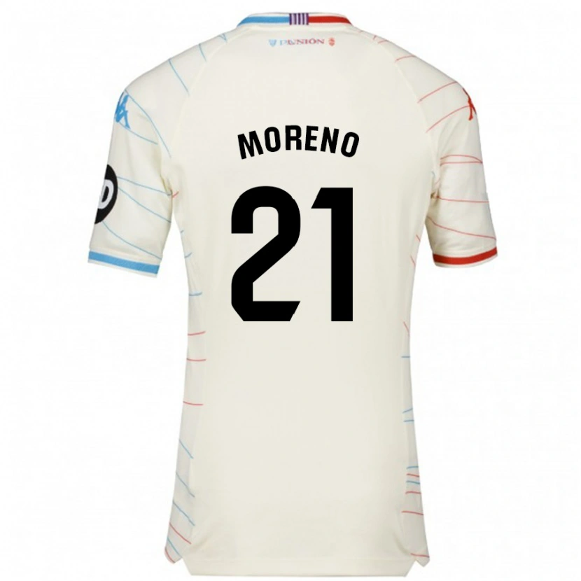 Danxen Mænd Xavi Moreno #21 Hvid Rød Blå Udebane Spillertrøjer 2024/25 Trøje T-Shirt