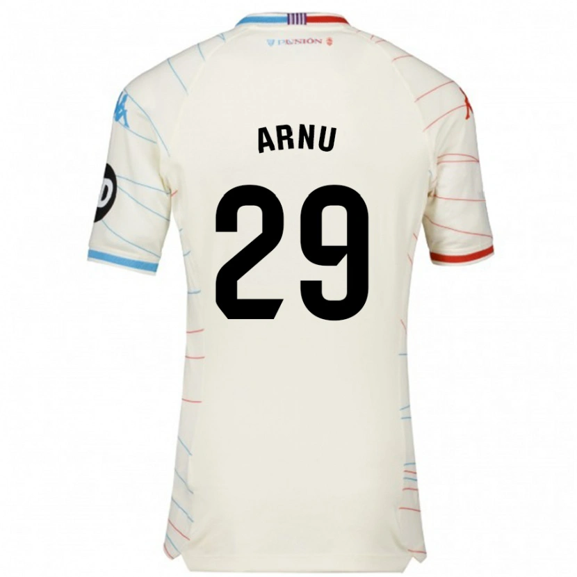Danxen Mænd Adrián Arnu #29 Hvid Rød Blå Udebane Spillertrøjer 2024/25 Trøje T-Shirt