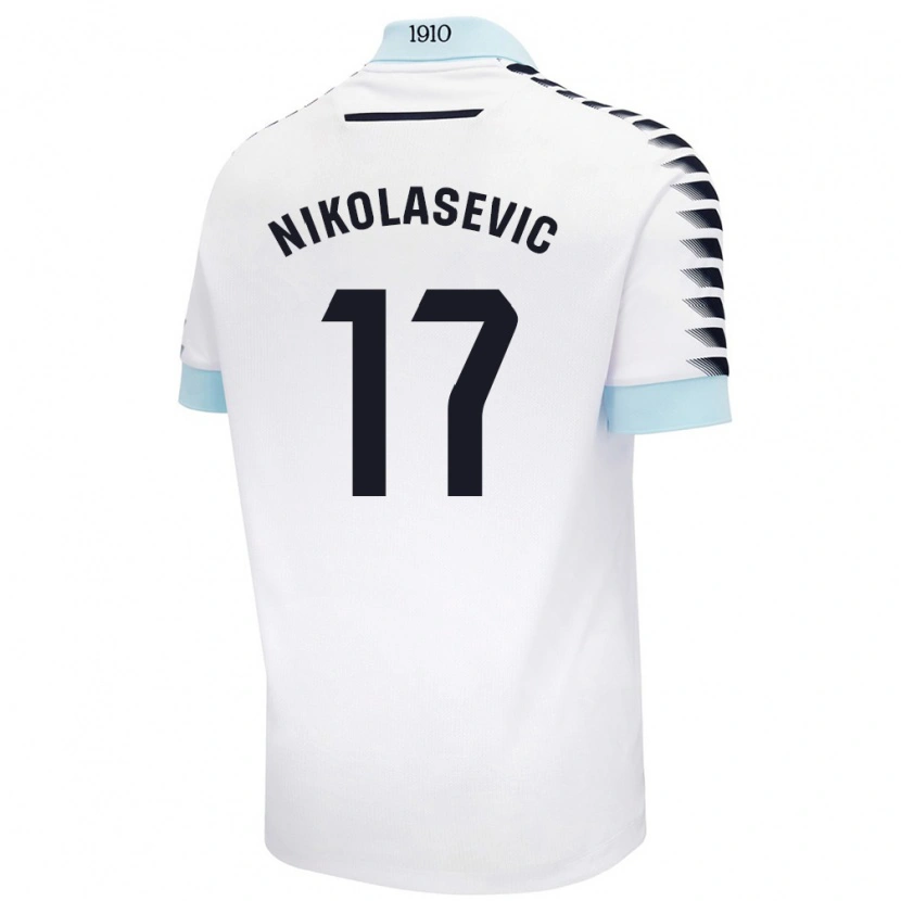 Danxen Mænd Mirko Nikolasevic #17 Hvid Blå Udebane Spillertrøjer 2024/25 Trøje T-Shirt