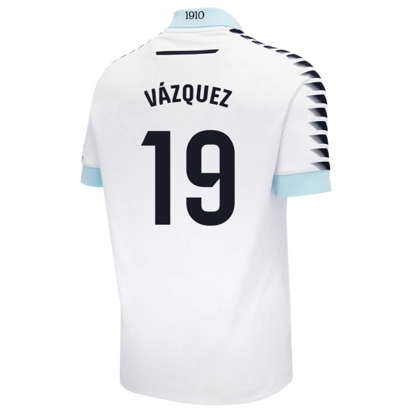 Danxen Mænd Borja Vázquez #19 Hvid Blå Udebane Spillertrøjer 2024/25 Trøje T-Shirt