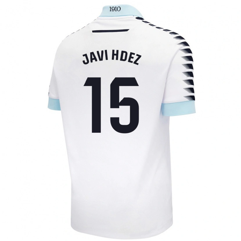 Danxen Mænd Javi Hernández #15 Hvid Blå Udebane Spillertrøjer 2024/25 Trøje T-Shirt
