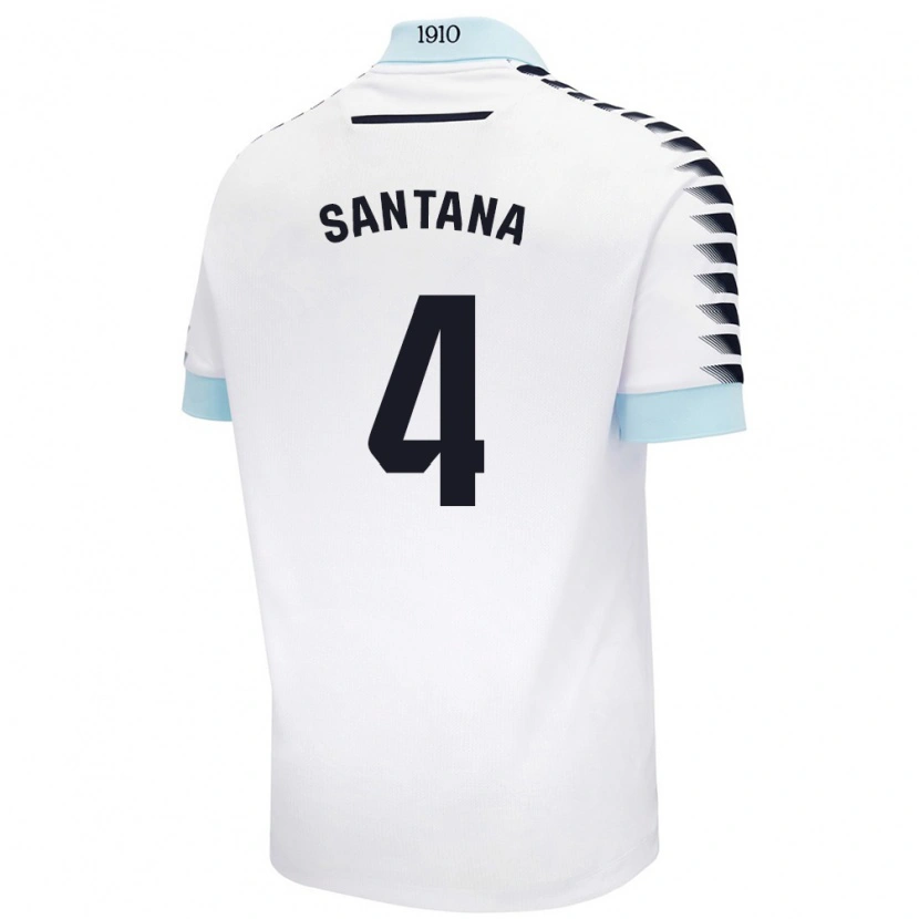 Danxen Mænd María Del Carmen Santana Vázquez #4 Hvid Blå Udebane Spillertrøjer 2024/25 Trøje T-Shirt