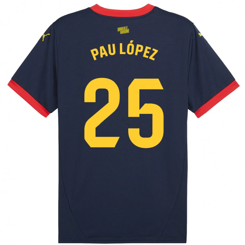 Danxen Mænd Pau López #25 Marine Rød Udebane Spillertrøjer 2024/25 Trøje T-Shirt
