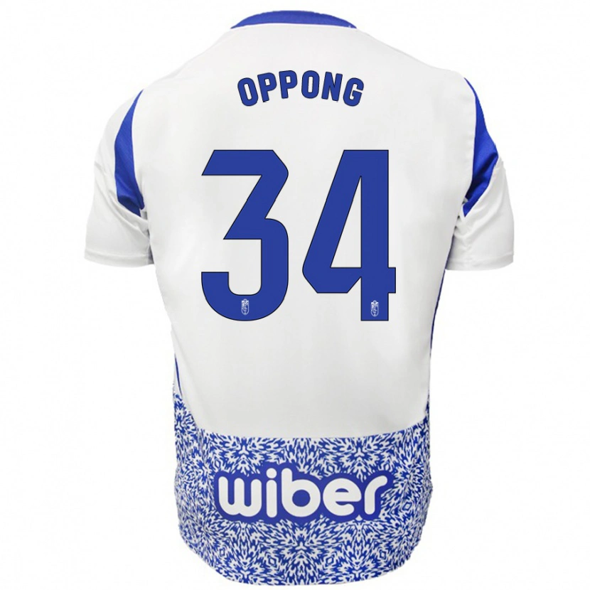 Danxen Mænd Oscar Naasei Oppong #34 Hvid Blå Udebane Spillertrøjer 2024/25 Trøje T-Shirt