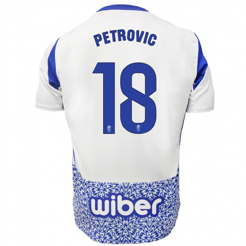 Danxen Mænd Njegos Petrovic #18 Hvid Blå Udebane Spillertrøjer 2024/25 Trøje T-Shirt