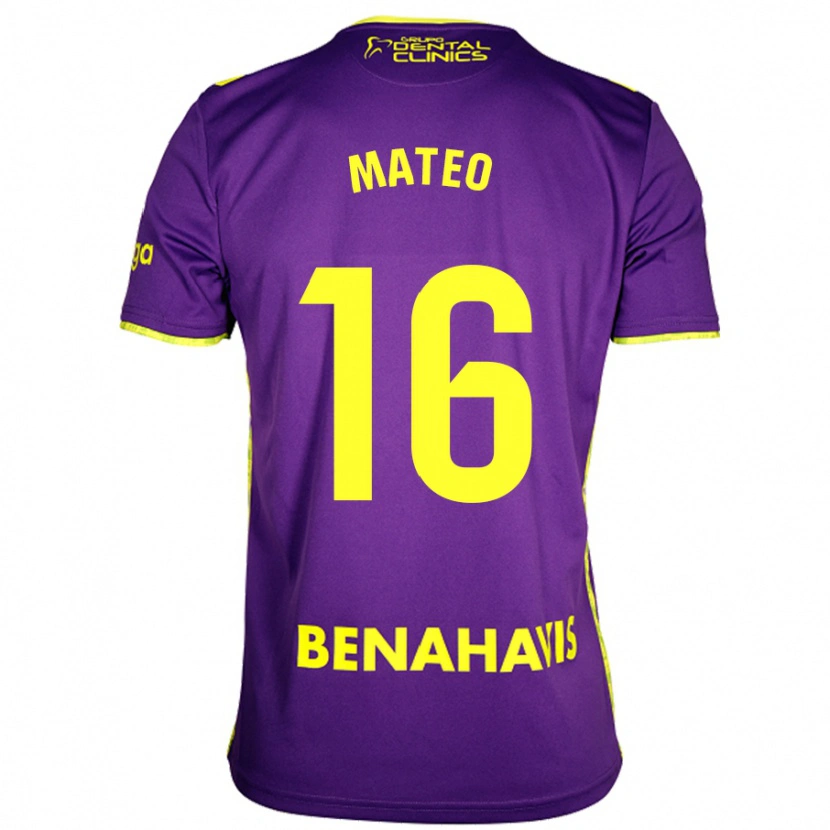 Danxen Mænd Ángel Mateo #16 Lilla Gul Udebane Spillertrøjer 2024/25 Trøje T-Shirt