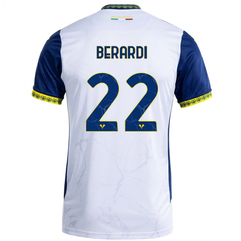 Danxen Mænd Alessandro Berardi #22 Hvid Blå Udebane Spillertrøjer 2024/25 Trøje T-Shirt