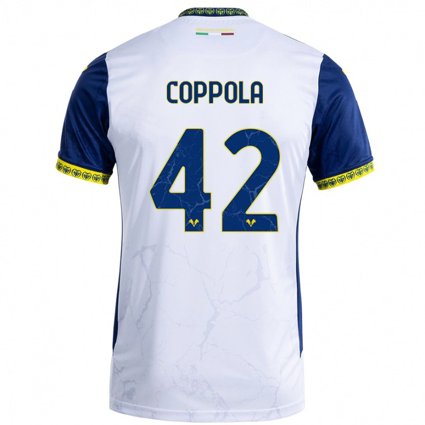Danxen Mænd Diego Coppola #42 Hvid Blå Udebane Spillertrøjer 2024/25 Trøje T-Shirt