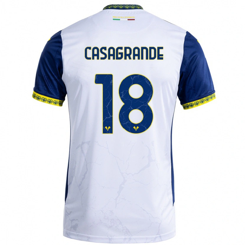 Danxen Mænd Davide Casagrande #18 Hvid Blå Udebane Spillertrøjer 2024/25 Trøje T-Shirt
