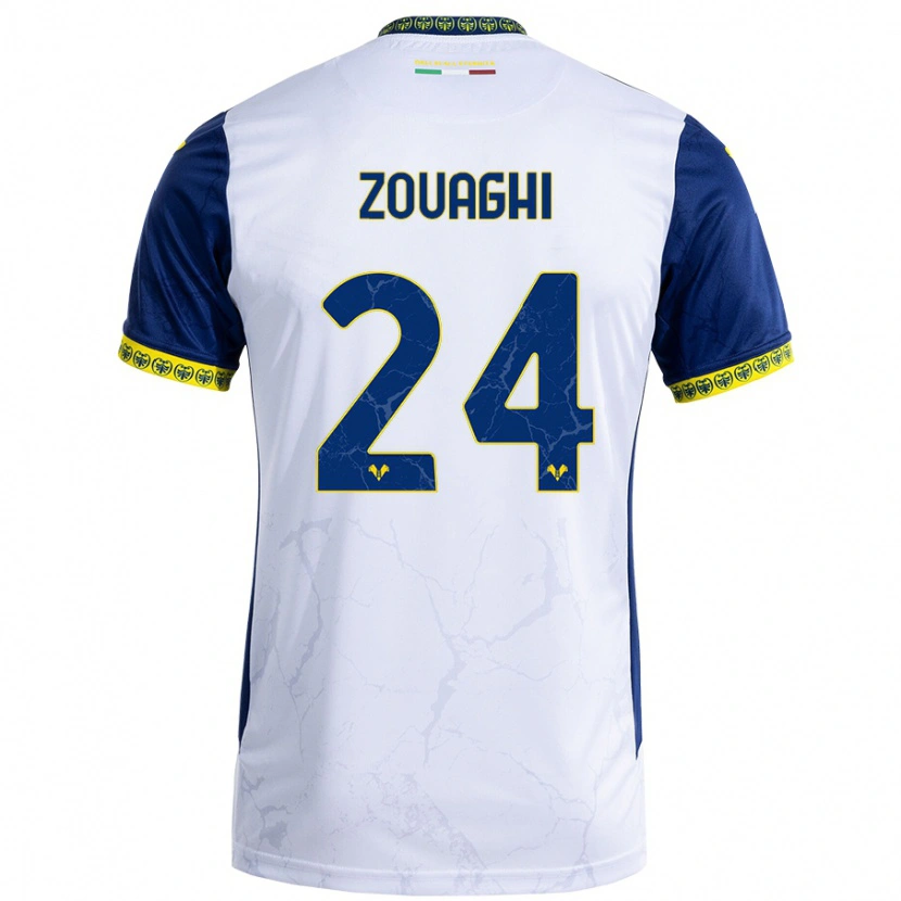 Danxen Mænd Thomas Zouaghi #24 Hvid Blå Udebane Spillertrøjer 2024/25 Trøje T-Shirt