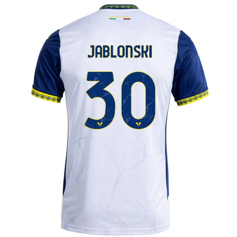 Danxen Mænd Darvin Jablonski #30 Hvid Blå Udebane Spillertrøjer 2024/25 Trøje T-Shirt
