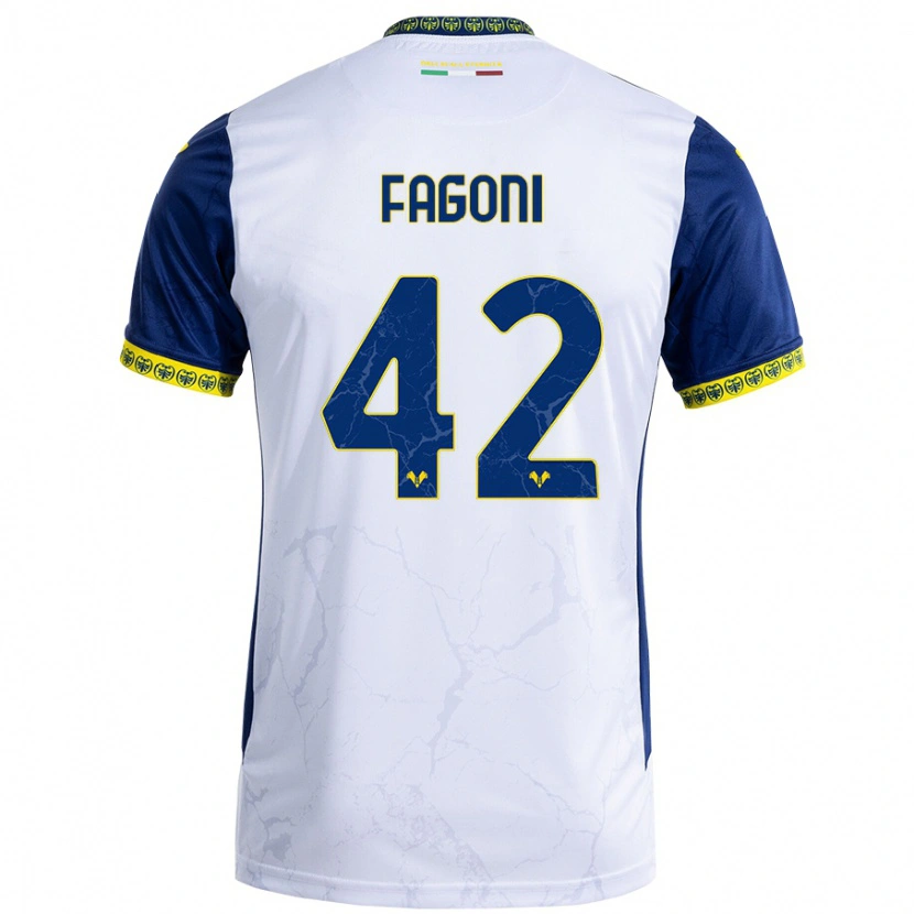 Danxen Mænd Marco Fagoni #42 Hvid Blå Udebane Spillertrøjer 2024/25 Trøje T-Shirt