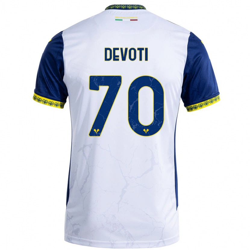 Danxen Mænd Andrea Devoti #70 Hvid Blå Udebane Spillertrøjer 2024/25 Trøje T-Shirt
