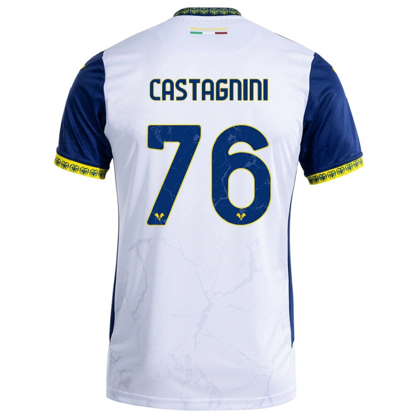 Danxen Mænd Mirko Castagnini #76 Hvid Blå Udebane Spillertrøjer 2024/25 Trøje T-Shirt
