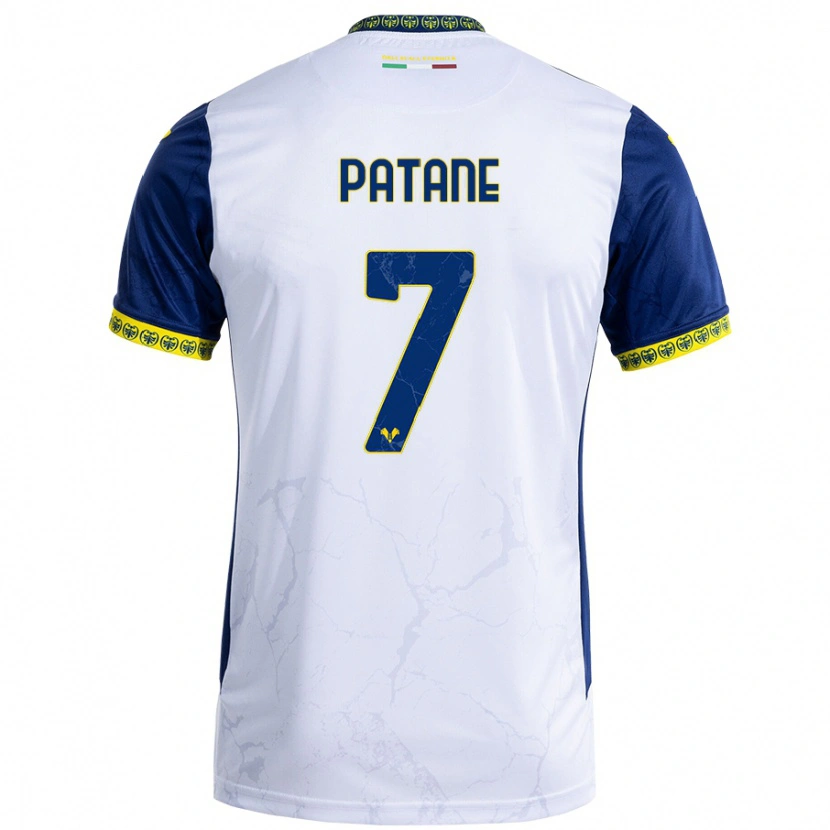Danxen Mænd Nicola Patanè #7 Hvid Blå Udebane Spillertrøjer 2024/25 Trøje T-Shirt