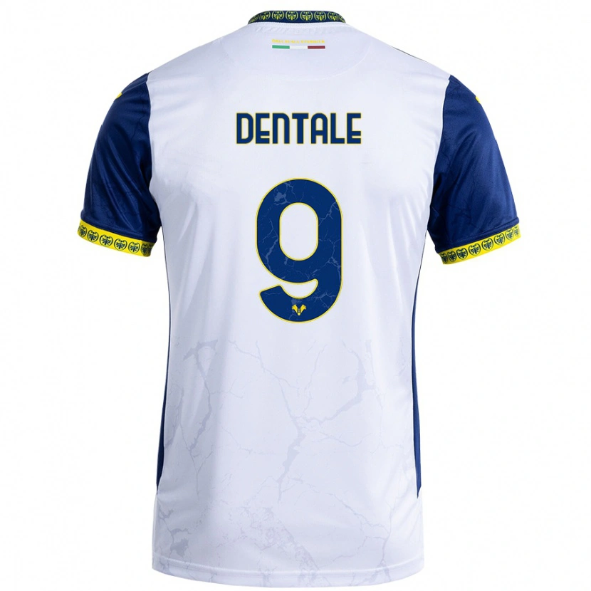Danxen Mænd Alessandro Dentale #9 Hvid Blå Udebane Spillertrøjer 2024/25 Trøje T-Shirt