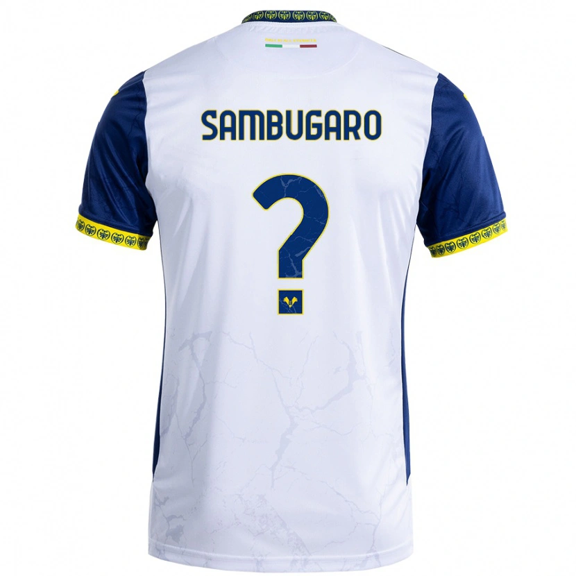 Danxen Mænd Mattia Sambugaro #0 Hvid Blå Udebane Spillertrøjer 2024/25 Trøje T-Shirt