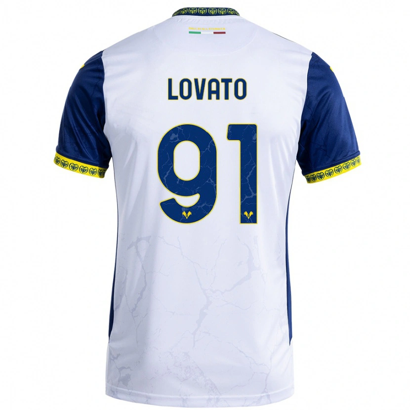Danxen Mænd Enrico Lovato #91 Hvid Blå Udebane Spillertrøjer 2024/25 Trøje T-Shirt