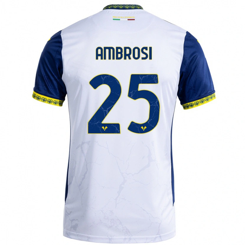 Danxen Mænd Caterina Ambrosi #25 Hvid Blå Udebane Spillertrøjer 2024/25 Trøje T-Shirt