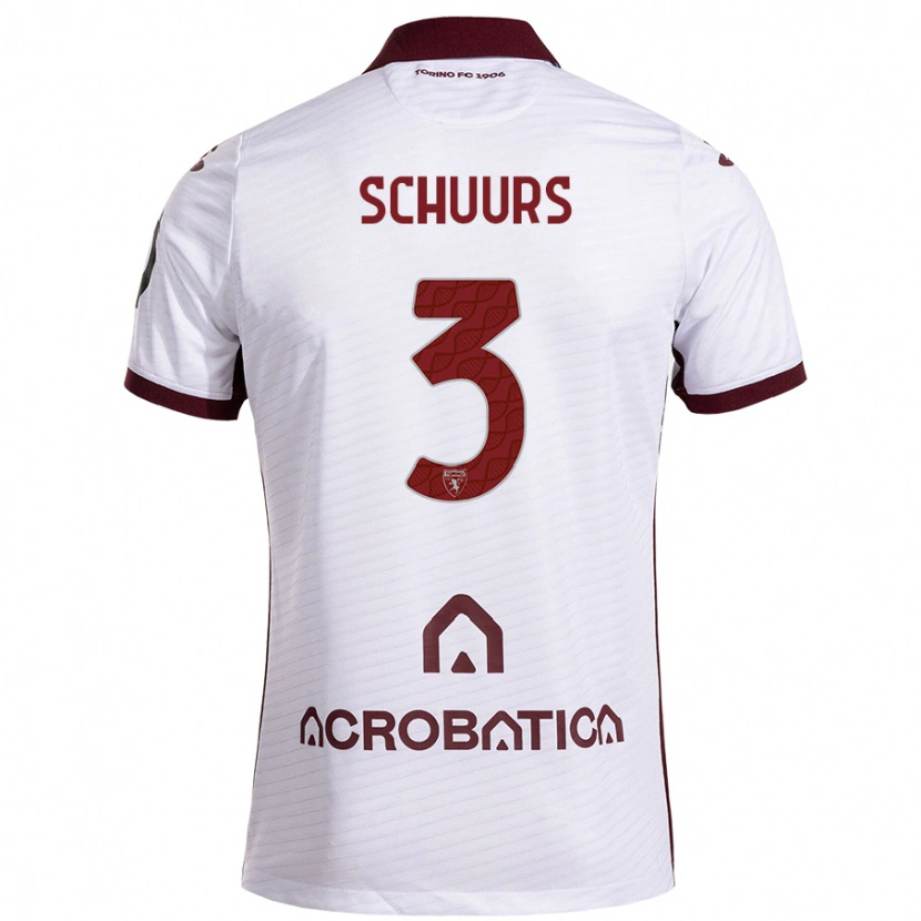 Danxen Mænd Perr Schuurs #3 Hvid Rødbrun Udebane Spillertrøjer 2024/25 Trøje T-Shirt