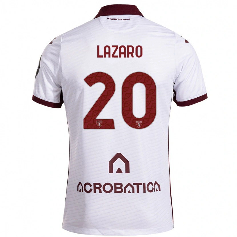 Danxen Mænd Valentino Lazaro #20 Hvid Rødbrun Udebane Spillertrøjer 2024/25 Trøje T-Shirt