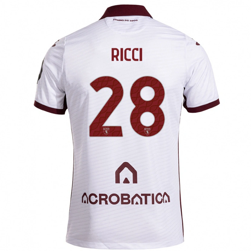 Danxen Mænd Samuele Ricci #28 Hvid Rødbrun Udebane Spillertrøjer 2024/25 Trøje T-Shirt
