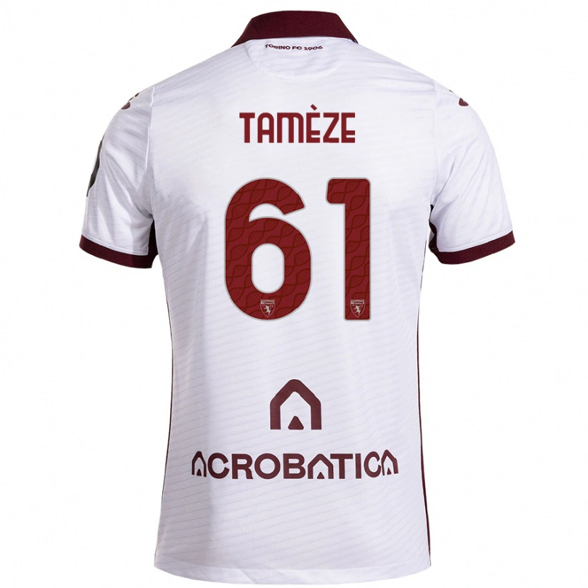 Danxen Mænd Adrien Tamèze #61 Hvid Rødbrun Udebane Spillertrøjer 2024/25 Trøje T-Shirt