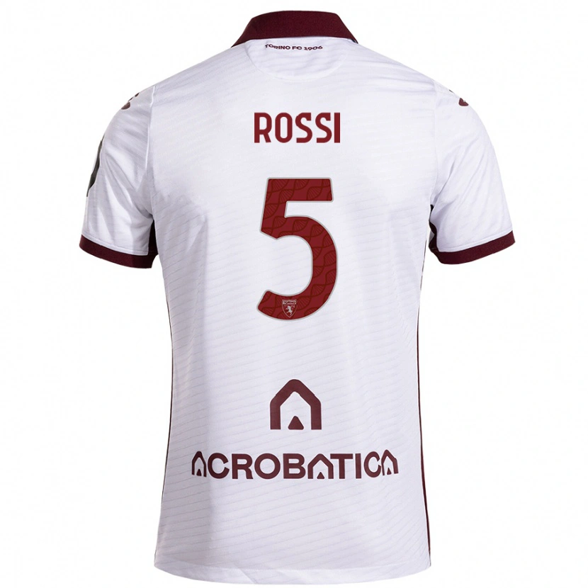 Danxen Mænd Simone Rossi #5 Hvid Rødbrun Udebane Spillertrøjer 2024/25 Trøje T-Shirt