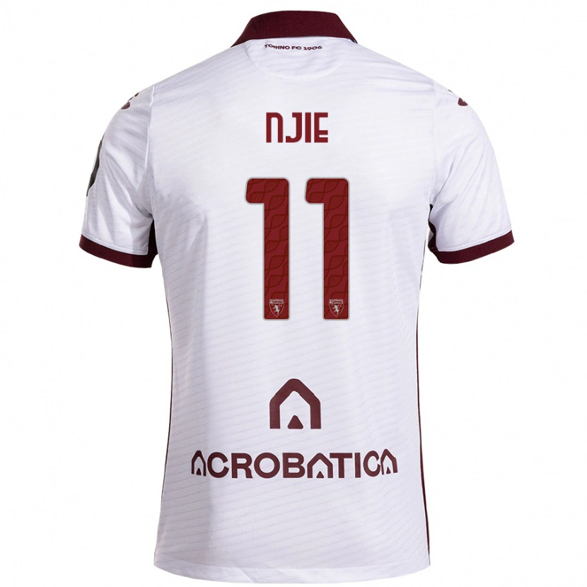Danxen Mænd Alieu Njie #11 Hvid Rødbrun Udebane Spillertrøjer 2024/25 Trøje T-Shirt