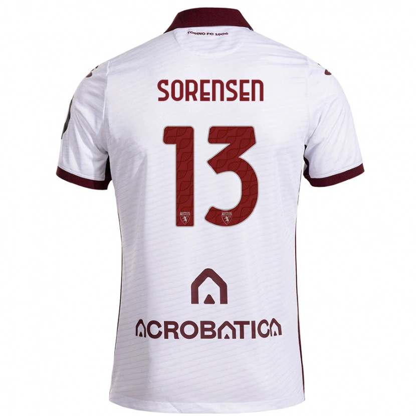 Danxen Mænd Ben Sørensen #13 Hvid Rødbrun Udebane Spillertrøjer 2024/25 Trøje T-Shirt