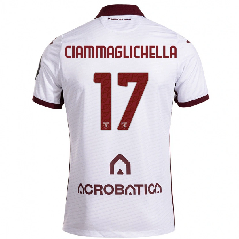 Danxen Mænd Aaron Ciammaglichella #17 Hvid Rødbrun Udebane Spillertrøjer 2024/25 Trøje T-Shirt