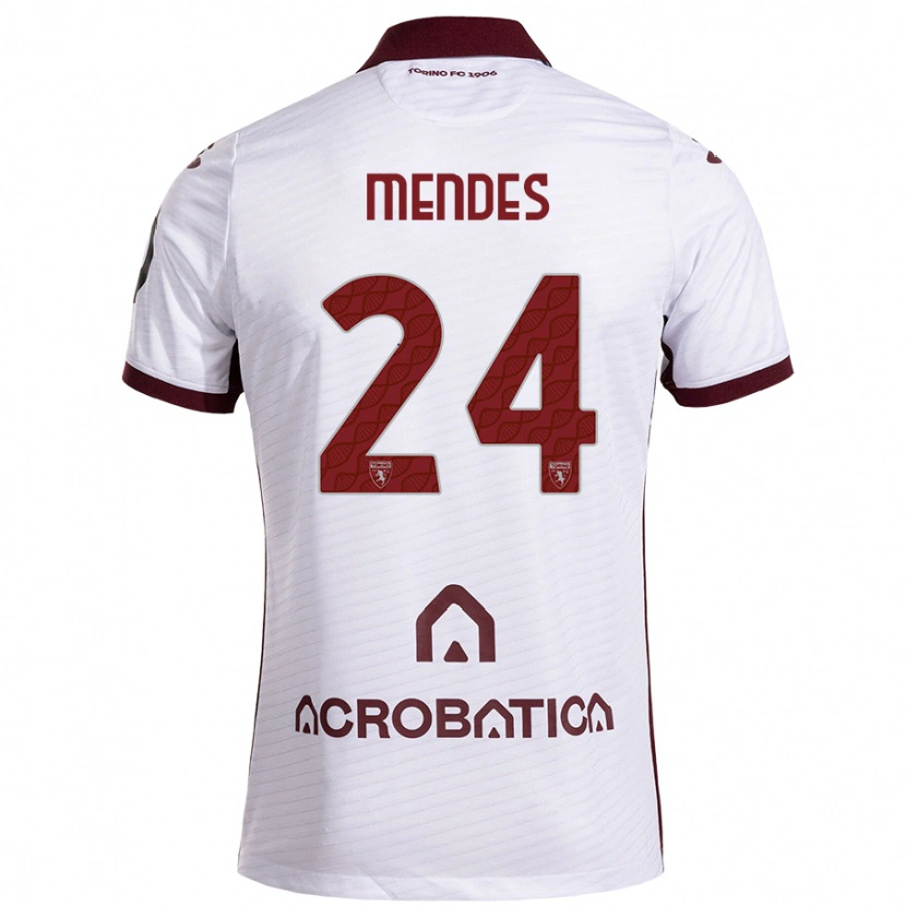 Danxen Mænd Rodrigo Mendes #24 Hvid Rødbrun Udebane Spillertrøjer 2024/25 Trøje T-Shirt