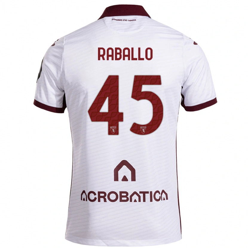 Danxen Mænd Alessio Raballo #45 Hvid Rødbrun Udebane Spillertrøjer 2024/25 Trøje T-Shirt