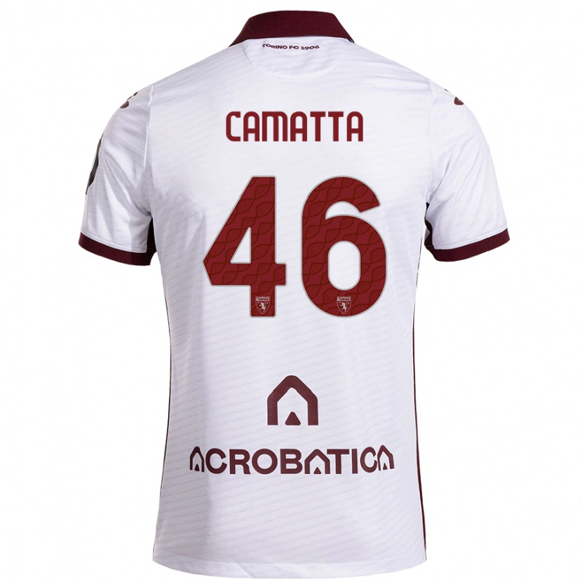 Danxen Mænd Alessandro Camatta #46 Hvid Rødbrun Udebane Spillertrøjer 2024/25 Trøje T-Shirt