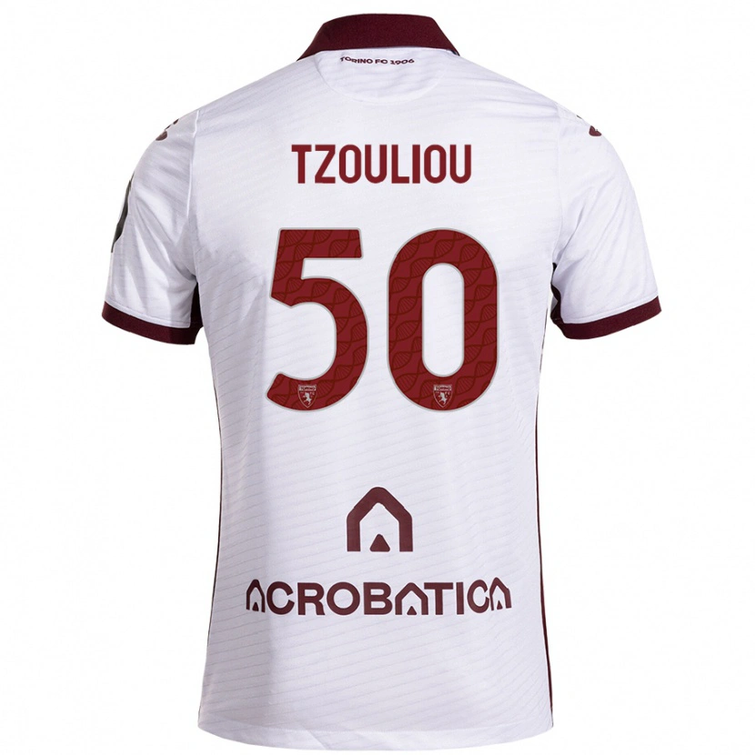 Danxen Mænd Dimitrianos Tzouliou #50 Hvid Rødbrun Udebane Spillertrøjer 2024/25 Trøje T-Shirt