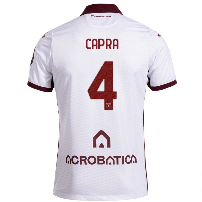 Danxen Mænd Valentina Capra #4 Hvid Rødbrun Udebane Spillertrøjer 2024/25 Trøje T-Shirt