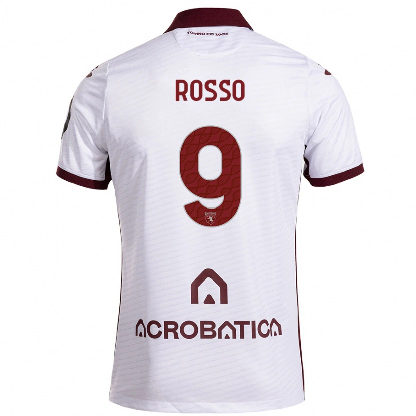 Danxen Mænd Eleonora Rosso #9 Hvid Rødbrun Udebane Spillertrøjer 2024/25 Trøje T-Shirt