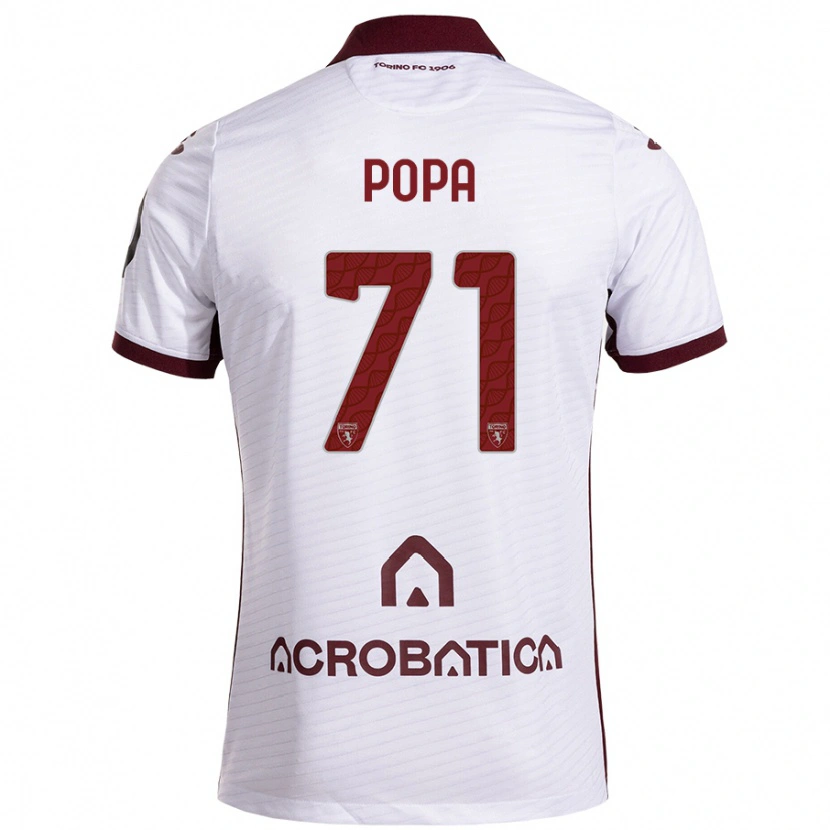 Danxen Mænd Mihai Popa #71 Hvid Rødbrun Udebane Spillertrøjer 2024/25 Trøje T-Shirt