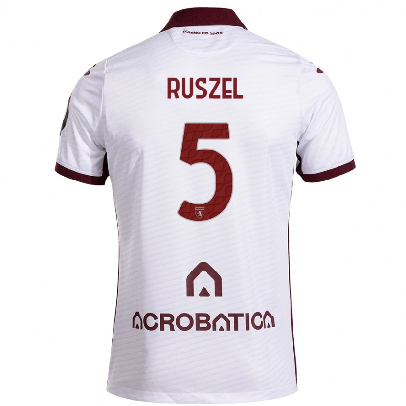 Danxen Mænd Marcel Ruszel #5 Hvid Rødbrun Udebane Spillertrøjer 2024/25 Trøje T-Shirt