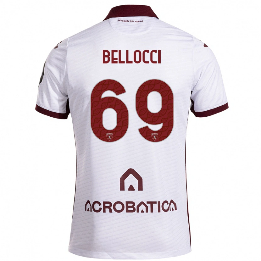 Danxen Mænd Andrea Bellocci #69 Hvid Rødbrun Udebane Spillertrøjer 2024/25 Trøje T-Shirt