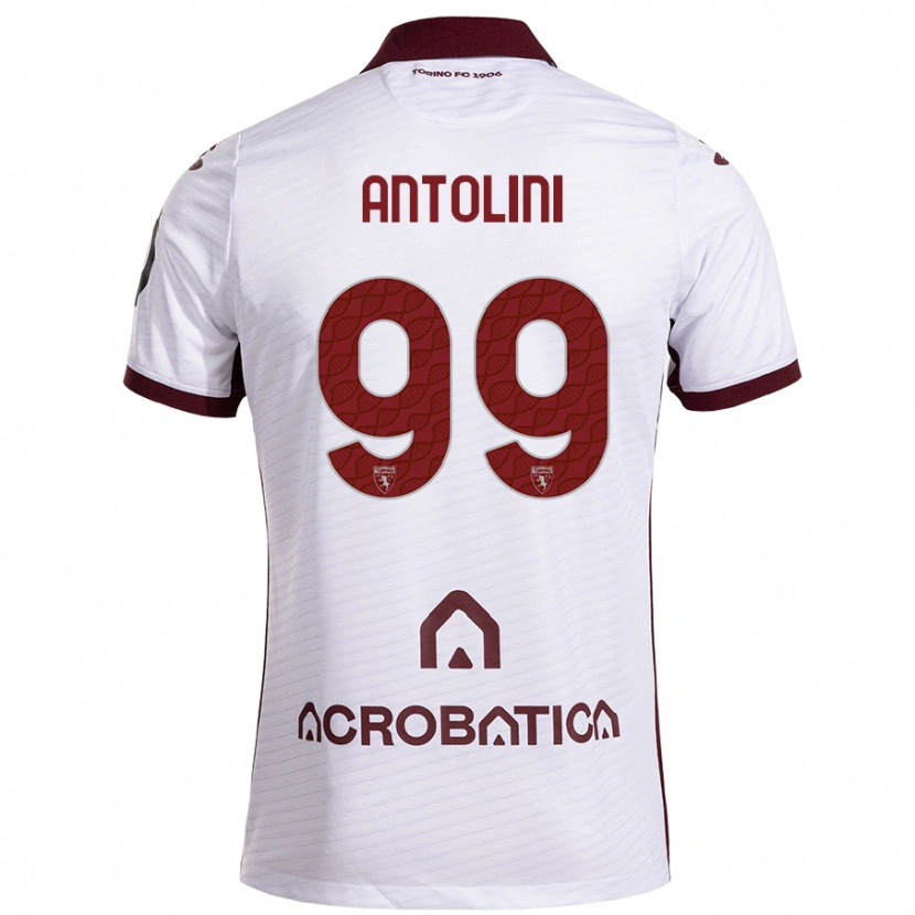 Danxen Mænd Jacopo Antolini #99 Hvid Rødbrun Udebane Spillertrøjer 2024/25 Trøje T-Shirt