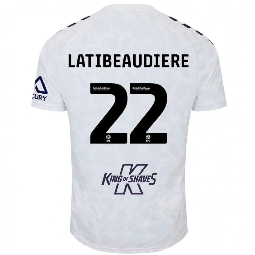 Danxen Mænd Joel Latibeaudiere #22 Hvid Udebane Spillertrøjer 2024/25 Trøje T-Shirt