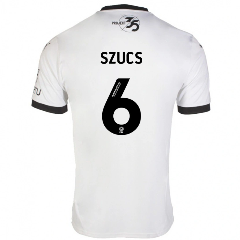 Danxen Mænd Kornél Szűcs #6 Hvid Sort Udebane Spillertrøjer 2024/25 Trøje T-Shirt