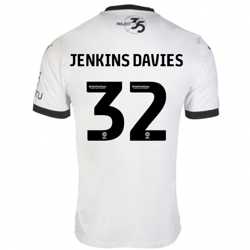 Danxen Mænd Will Jenkins-Davies #32 Hvid Sort Udebane Spillertrøjer 2024/25 Trøje T-Shirt