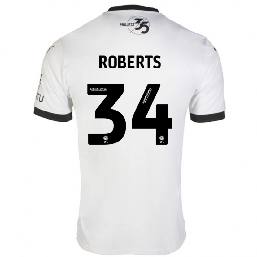 Danxen Mænd Caleb Roberts #34 Hvid Sort Udebane Spillertrøjer 2024/25 Trøje T-Shirt