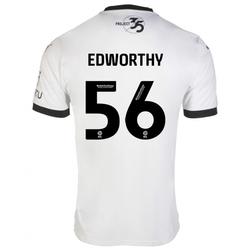 Danxen Mænd Kieran Edworthy #56 Hvid Sort Udebane Spillertrøjer 2024/25 Trøje T-Shirt