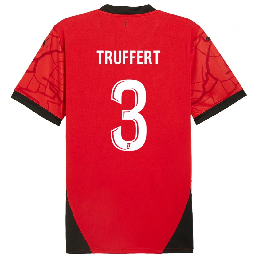 Danxen Kvinder Adrien Truffert #3 Rød Sort Hjemmebane Spillertrøjer 2024/25 Trøje T-Shirt
