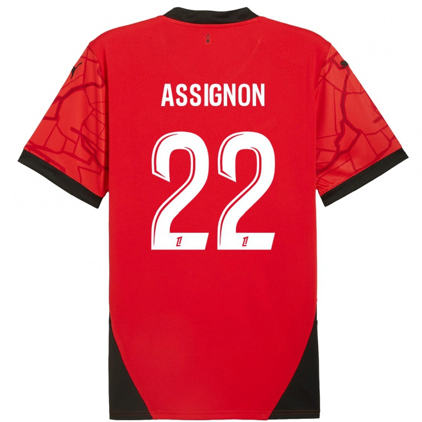 Danxen Kvinder Lorenz Assignon #22 Rød Sort Hjemmebane Spillertrøjer 2024/25 Trøje T-Shirt